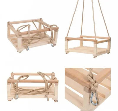 Leagan mare din lemn pentru copii Klemys Collection Natur 40x30 cm cu franghii reglabile,bara de protectie,utilizare interiorexterior