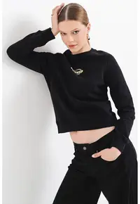 Bluza de trening cu decolteu la baza gatului - Negru