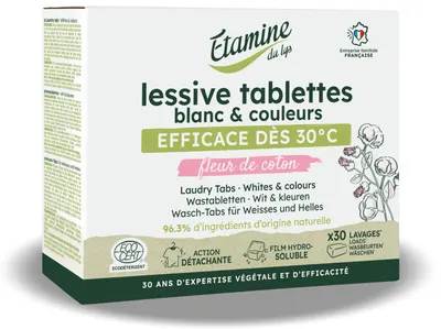 Tablete bio pentru rufe albe si colorate cu parfum de flori de bumbac, 30 bucati, Etamine