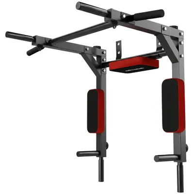 SPORTNOW Stație 2 în 1 pentru Perete, Tracțiuni și Dip, 200 kg, Roșu | Aosom Romania