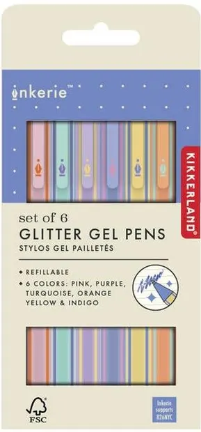 Set de pixuri cu gel cu sclipici Kikkerland - Inkerie, 6 bucăți