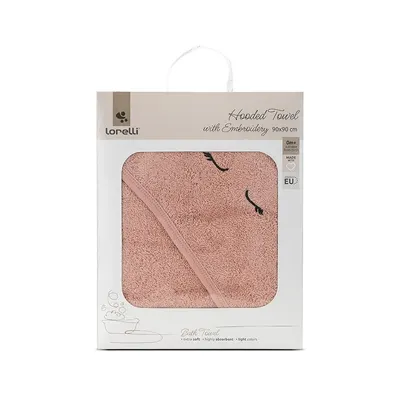 Prosop de baie cu gluga si broderie 90 x 90 cm din bumbac 0 luni+ Smoke Rose