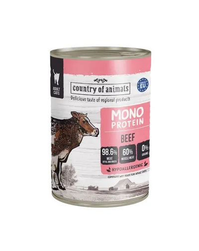 COUNTRY OF ANIMALS hrană umedă monoproteică cu vită pentru pisici 400 g