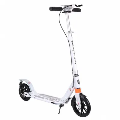 Trotineta pentru copii Novokids Plexus Evo Pro Alb din aluminiu, frana pe disc , greutate suportata 100 kg, frana si suspensie duble, diametru roata 200 mm
