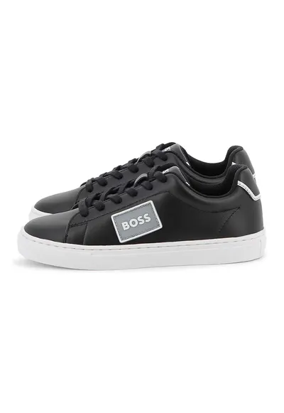 Pantofi sport flatform din piele cu aplicatie logo - Negru