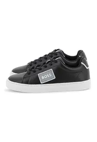 Pantofi sport flatform din piele cu aplicatie logo - Negru