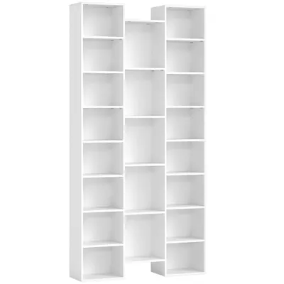 HOMCOM Bibliotecă Modernă din Lemn, Înălțime 181 cm, cu 21 Compartimente și 10 Rafturi Reglabile, Alb | Aosom Romania