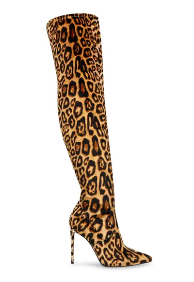 Cizme lungi pana la genuchi cu animal print - Maro