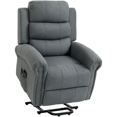 HOMCOM Fotoliu de masaj cu funcție de ridicare, fotoliu relax, cu vibrații, cu funcție de înclinare, aspect in, gri | Aosom Romania