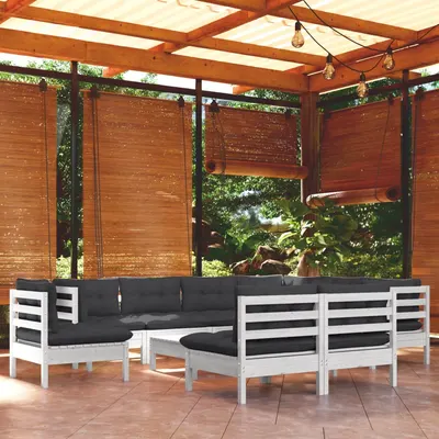 Gossi set mobilier gradina cu perne, 10 piese, alb, lemn masiv pin
