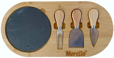 Platou de brânzeturi cu placă de piatră și 3 cuțite Morello - 36 x 18 cm