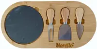 Platou de brânzeturi cu placă de piatră și 3 cuțite Morello - 36 x 18 cm