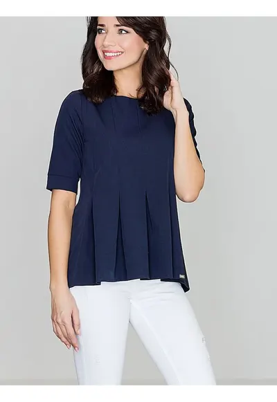 Bluza dama - bleumarin - maneci scurte - decolteu rotund - poliester 65% - viscoza 35%