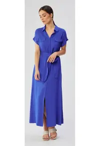 Rochie dama - maxi cu maneci scurte si maneci deschise - Poliester - 54895 - Albastru