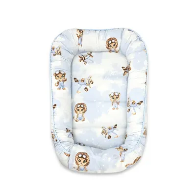 Cosulet bebelus, Qmini, Pentru dormit, Baby Cocoon 75x55 cm, Husa 100% bumbac, Din bumbac certificat Oeko Tex Standard 100, Sky Adventure