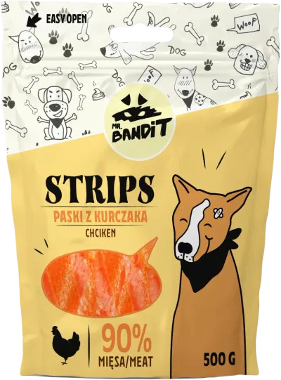 Recompense pentru caini Mr. Bandit STRIPS, pui 80g