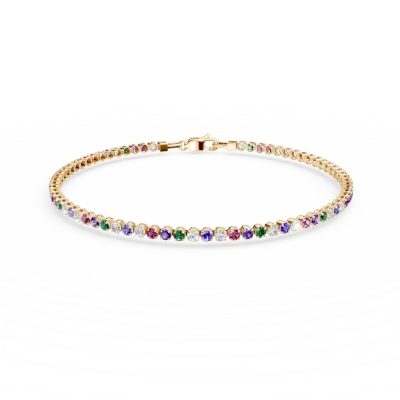 Bratara tennis din aur galben cu zirconia multicolore