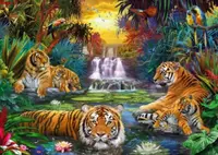 Tapiserie cu diamante MagicArt - Regatul Tigrilor, 40 x 50 cm, cu mărgele rotunde