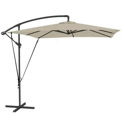 Outsunny Umbrelă de Grădină Suspendată 2.47x2.47 m, Umbrelă de Exterior cu Bază în Cruce, Corzi Antivânt, Bej | Aosom Romania