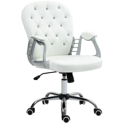 Vinsetto Scaun de birou, Ergonomic Scaun de birou cu braț, Spătar căptușit Alb | Aosom Romania