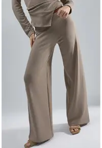 Pantaloni dama croi drept - maro - textil