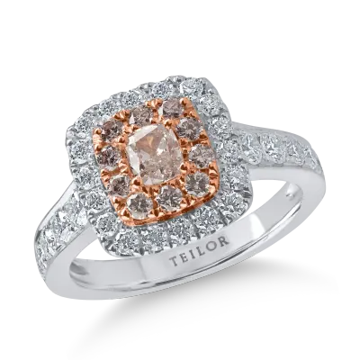 Inel din aur alb-roz cu diamante roz rectangulare si rotunde si diamante incolore de 1.47ct