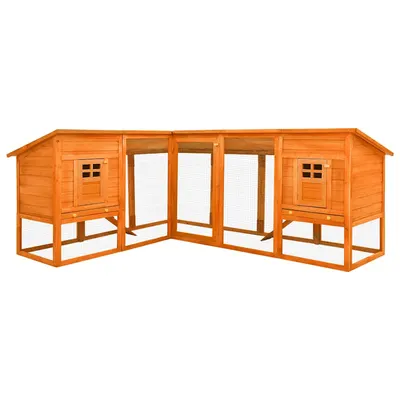 vidaXL Cușcă de iepuri exterior, spațiu de joacă, maro, lemn de brad