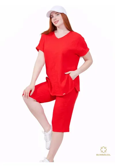 Set pijamale bumbac pantaloni trei sferturi
