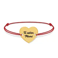 Claudia - Bratara din snur cu talisman personalizat din argint 925 placat cu aur 24K - Inimioara