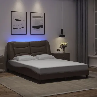 vidaXL Cadru de pat cu LED fără saltea, Hvar, maro, 140x190 cm