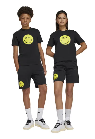 Pantaloni scurti din amestec de bumbac cu imprimeu Smiley Face - Negru/Galben