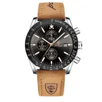 Ceas barbatesc de mana Poedagar Analog Quartz Cronograf Piele naturala Maro Negru