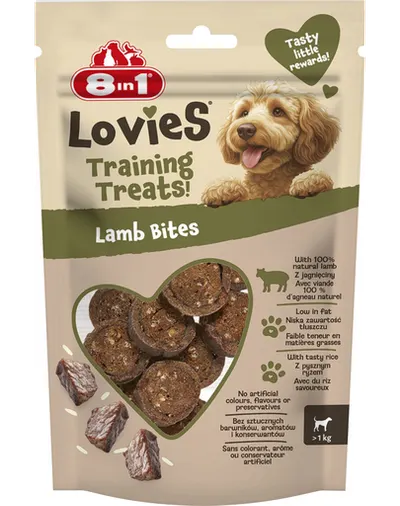 8IN1 Lovies Training Treats Lamb Bites 90 g recompense pentru dresaj cu miel și orez pentru câini