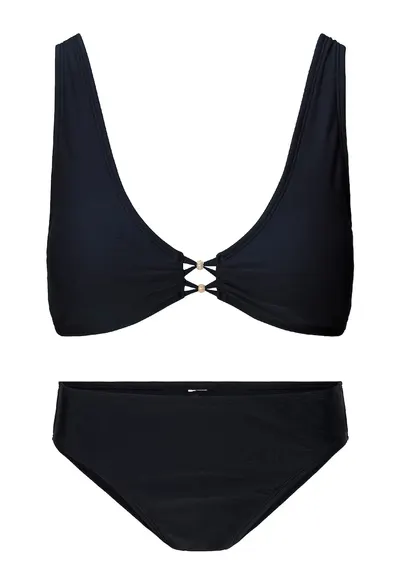 Costum de baie cu doua piese si fronseuri - Negru