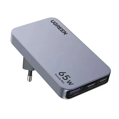 Incarcator rapid retea UGREEN Nexode Pro 65W 3-Port GaN Ultra-Slim Fast Charger X753, 2 x USB C + 1 x USB A, Gri