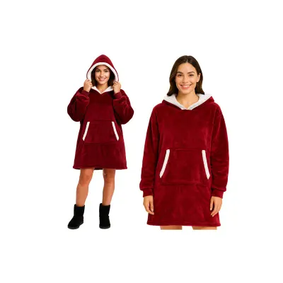 Hanorac patura XXL, supradimensionat, gluga si buzunar, material moale, rosu