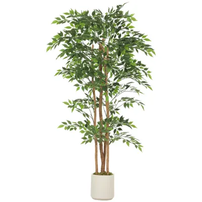 HOMCOM Plantă artificială Ficus Banyan din PEVA și lemn, cu ramuri flexibile și ghiveci din PP și ciment | Aosom Romania