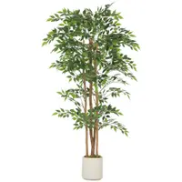 HOMCOM Plantă artificială Ficus Banyan din PEVA și lemn, cu ramuri flexibile și ghiveci din PP și ciment | Aosom Romania