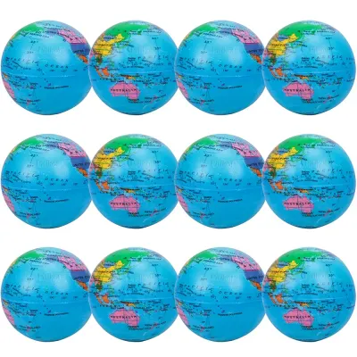 Jucarie squishy, tip bila antistres Engros , set de 12 bile senzoriale, cu emoticoane si culori vii, potrivite pentru diminuarea stresului sau anxietatii, multicolore, model glob pamantesc Pitikot®