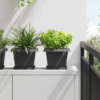 vidaXL Tavă Pătrată pentru Flori 6 buc. Negru 18 x 18 x 2 cm Plastic