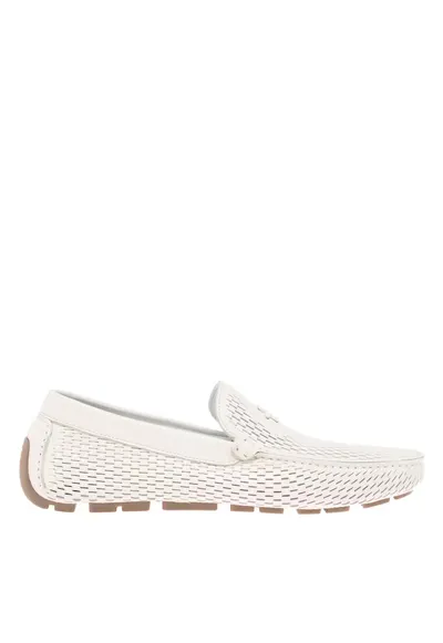 Pantofi loafer din piele cu aspect cu perforatii - Alb murdar