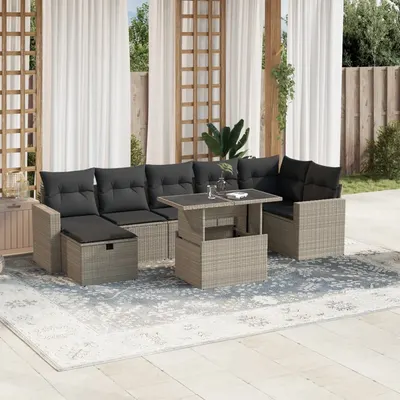 Gossi set mobilier de gradina cu perne, 8 piese gri deschis poliratan