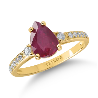Inel din aur galben cu rubin pear de 1.7ct si diamante de 0.2ct