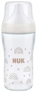 Biberon de sticlă cu tetină din silicon NUK Perfect Match - TC, 230 ml, mărimea M, 3 luni+, Curcubeu