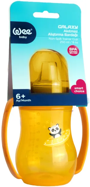 Cană de tranziție cu mânere Wee Baby - Galaxy, PP, 250 ml, galben