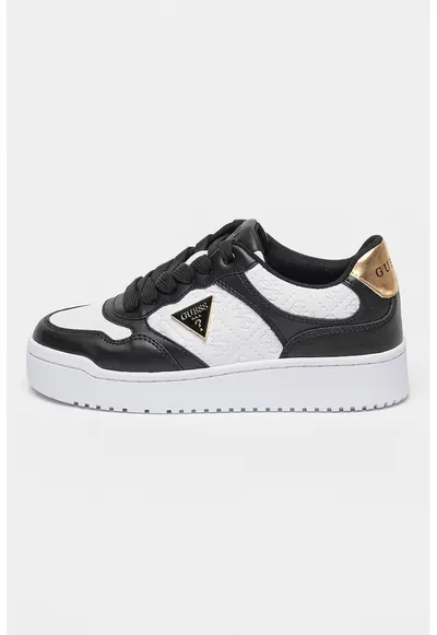 Pantofi sport flatform de piele ecologica cu logo - Negru/Alb optic