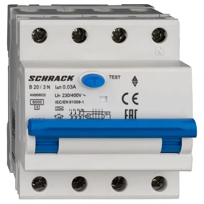 Intreruptor automat+dif. 3+N, AMPARO 6kA, B 20A, 30mA,tip A