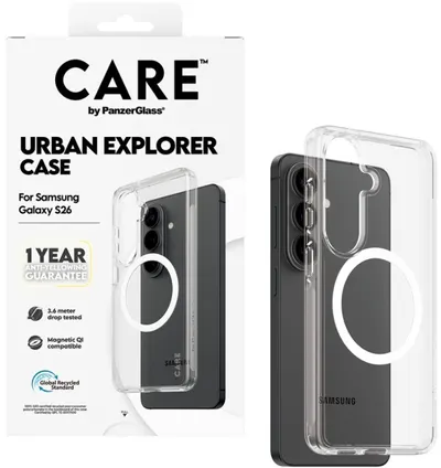 CARE – Urban Explorer husa cu White Qi, Galaxy S26, transparentă