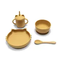 Set de hranire din silicon natural, Lorelli, 4 piese, 6 luni+, Yellow