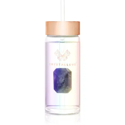 Crystallove Clear Quartz Straw Water Bottle sticlă pentru apă cu pai Hologram - Amethyst 400 ml